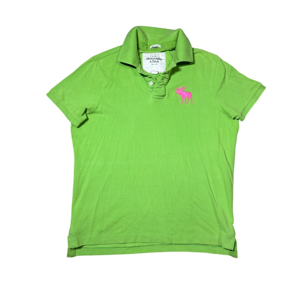 Y2K Abercrombie & Fitch Mens XL Muscle Fit Polo Shirt Lime Green Pink Big Moose